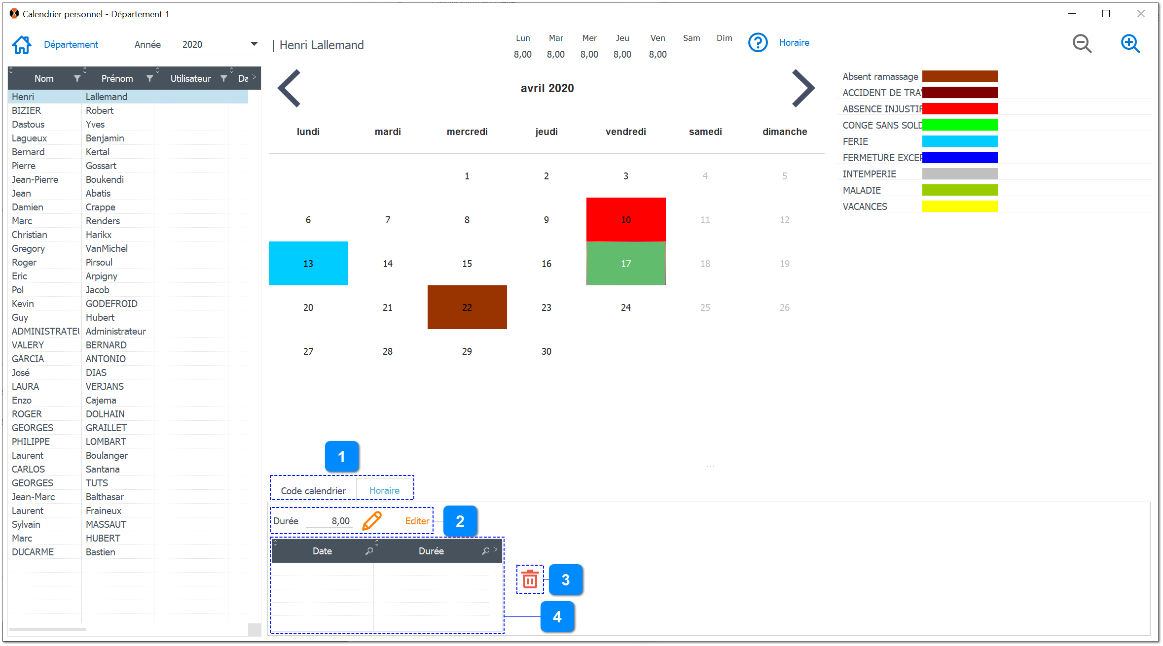 Calendrier Personnel - Horaire